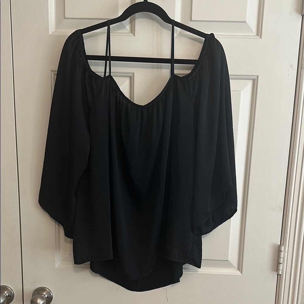 Black Asymmetrical Dolman Sleeve Blouse